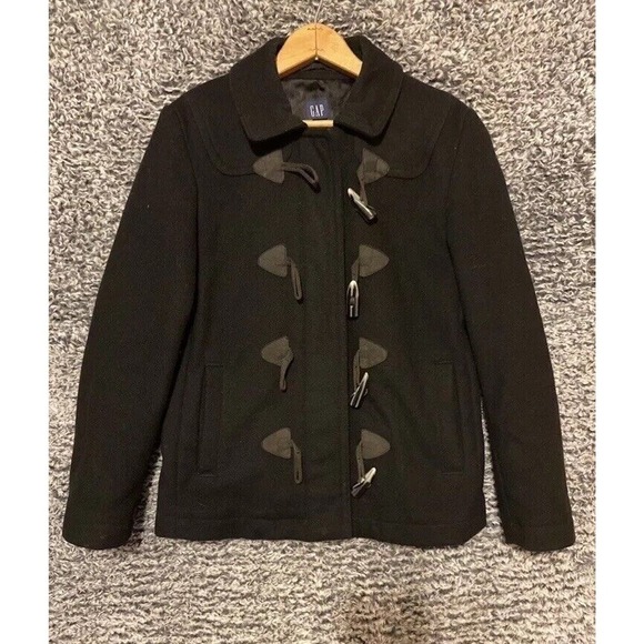 GAP Womens S Black Wool Blend Coat Toggle Button Jacket Lined full zip Military - Picture 1 of 9